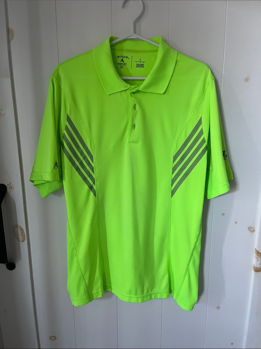 Antigua Men’s High-Vis Neon Lime Polo with Reflective Stripes